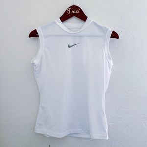 NIKE white High neck fitted athletic top